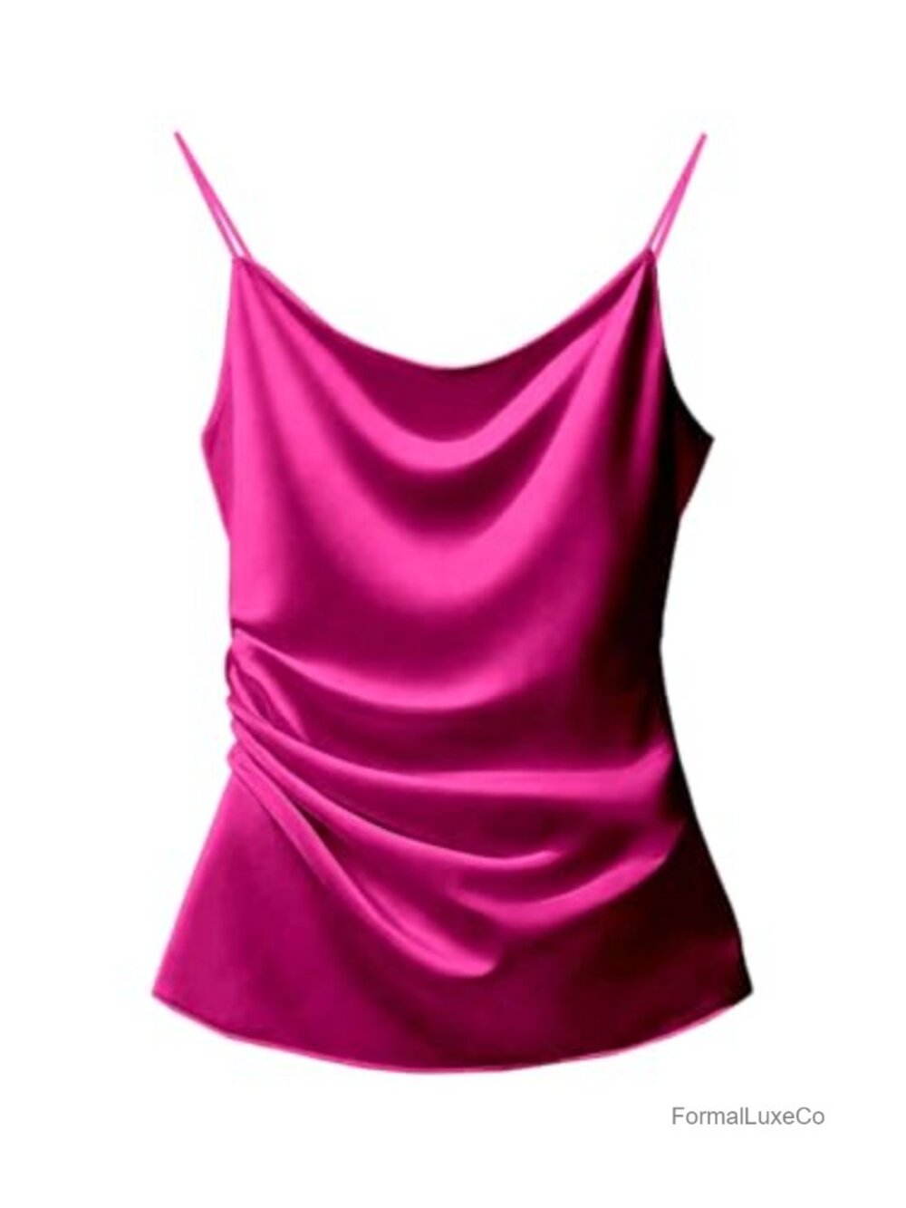 Satin Cowl Neck Ruched Side Sleeveless Tank Top Camisole